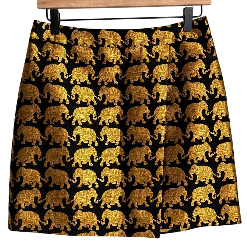 Black Mini Skirt Metallic Gold Elephant Parade Origami Women’s 2 J.Crew